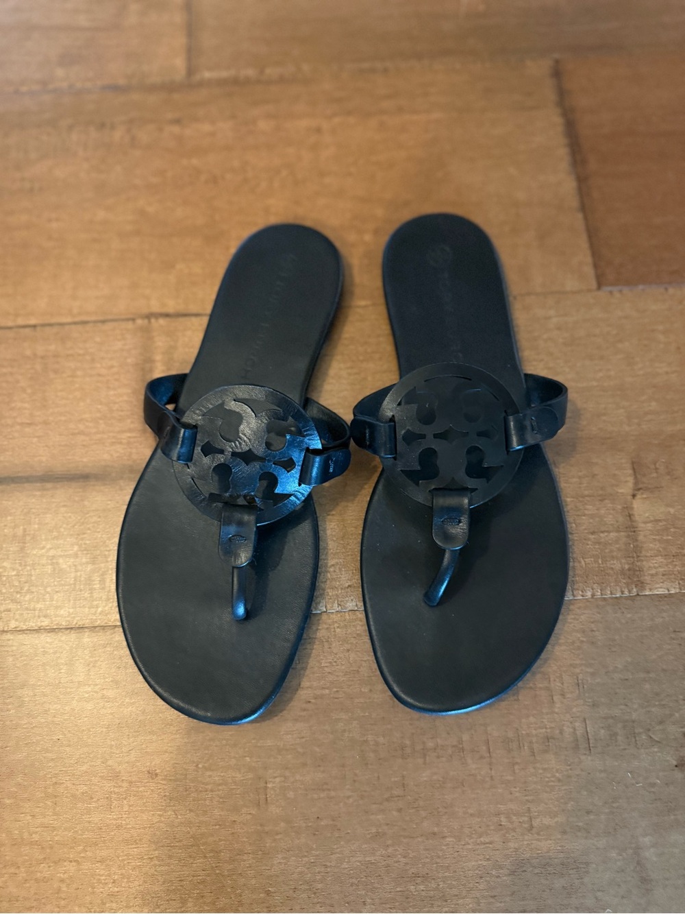 Tory Burch Black Logo Medallion Thong Sandals